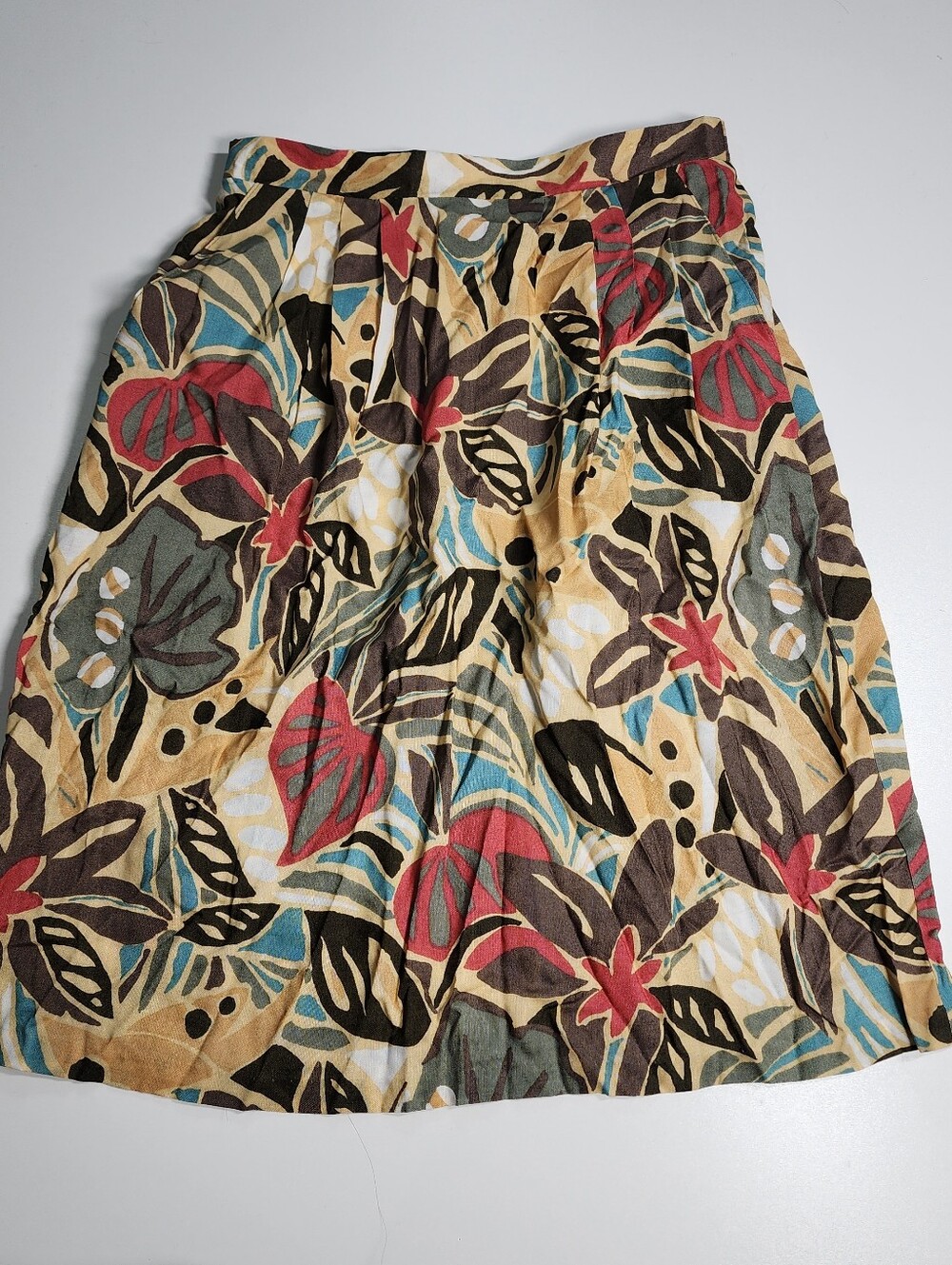Vintage 90s Tropical Floral Skirt High Waist Button Front Size 14